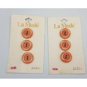 VTG La Mode #28951 Round Buttons Orange ‎ 2 Cards  3 Buttons Retro Look 16mm